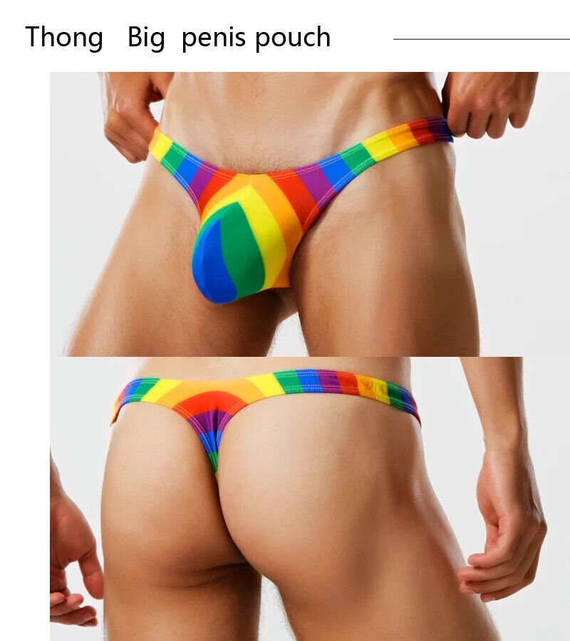 Mens Rainbow Low Waist Swimwear Swim Briefs Bikinis Gay Men Thong Swimsuits