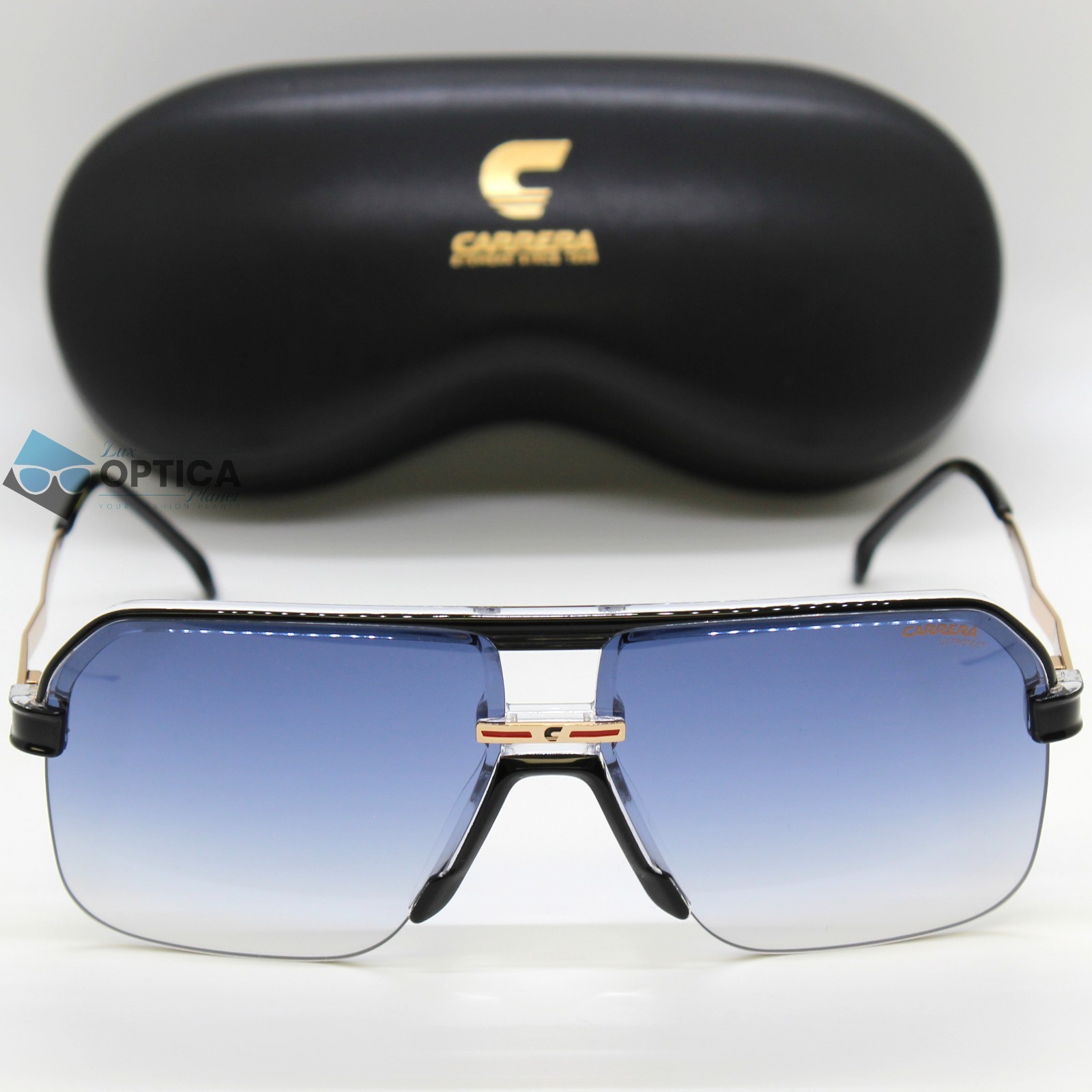 NEW Carrera 1066 Polarized Half Rim Navigator Sunglasses Dark Blue Gradient 7C5