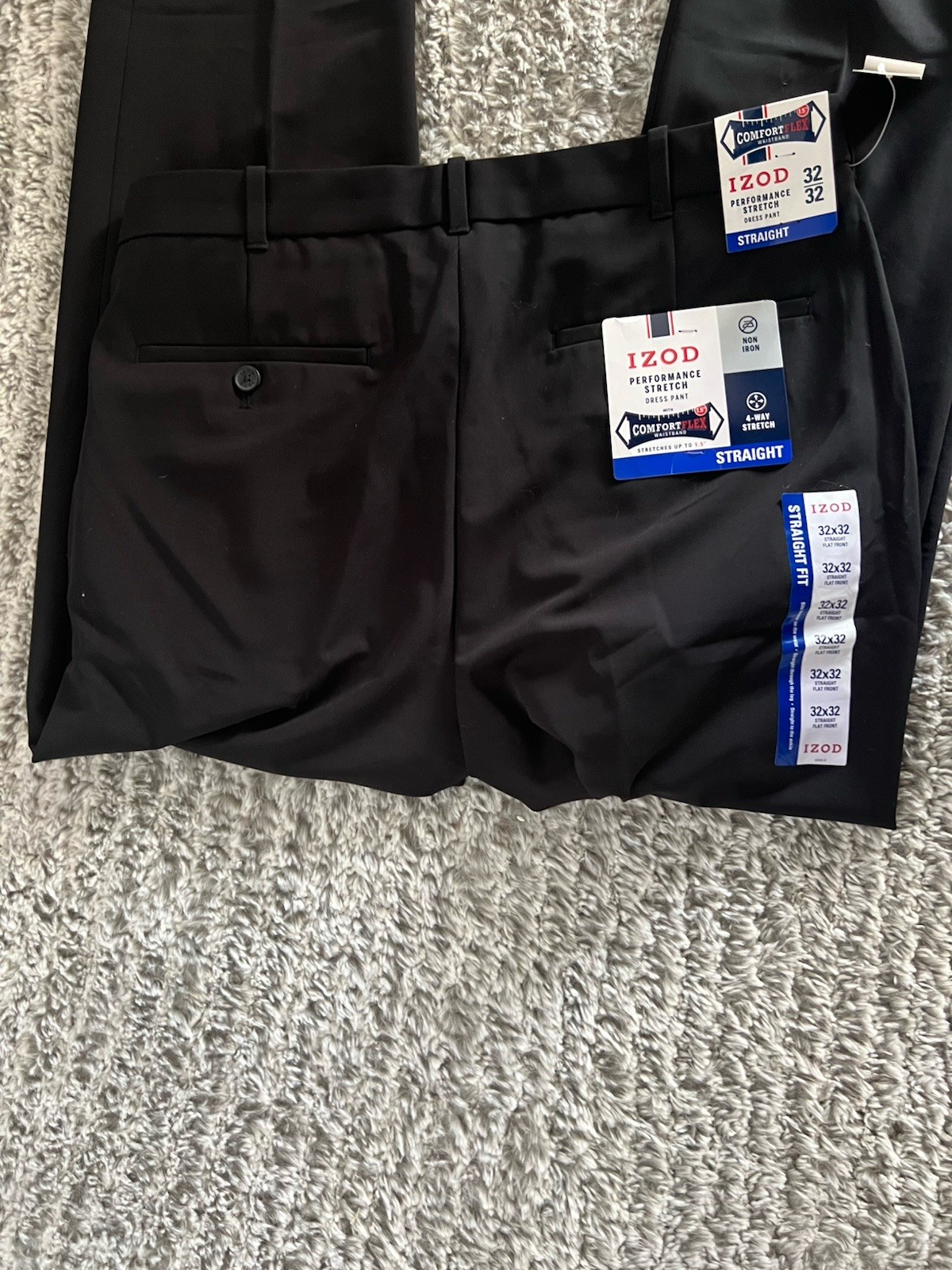 NWT IZOD Performance Stretch Comfort Flex Mens 32X32 Non Iron Straight Fit Black