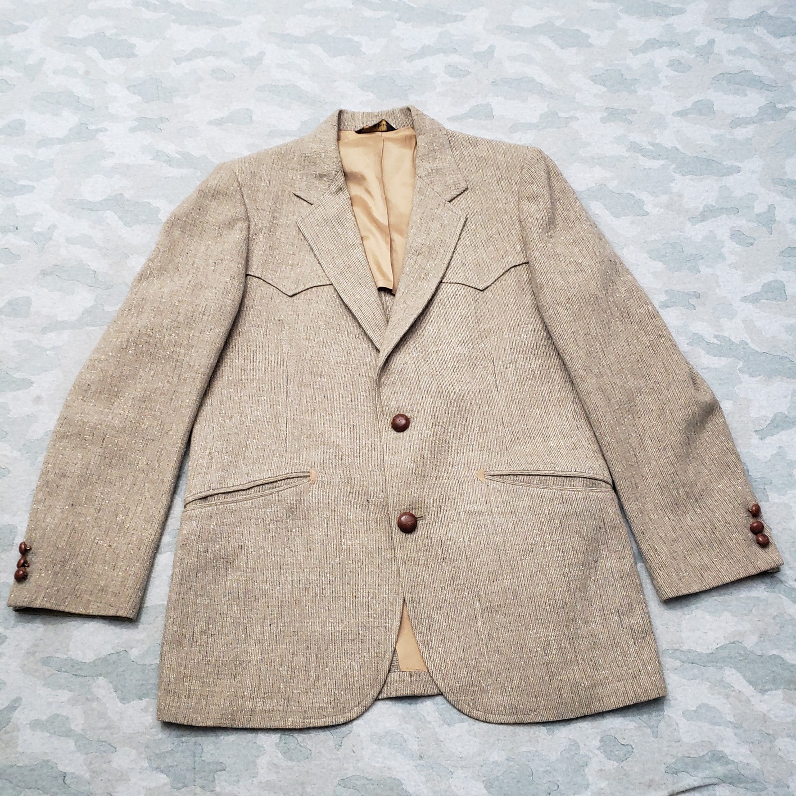 Vtg Pendleton Blazer Mens 42 Tan Wool 100% Two Button Western Sport Coat 60s 50s