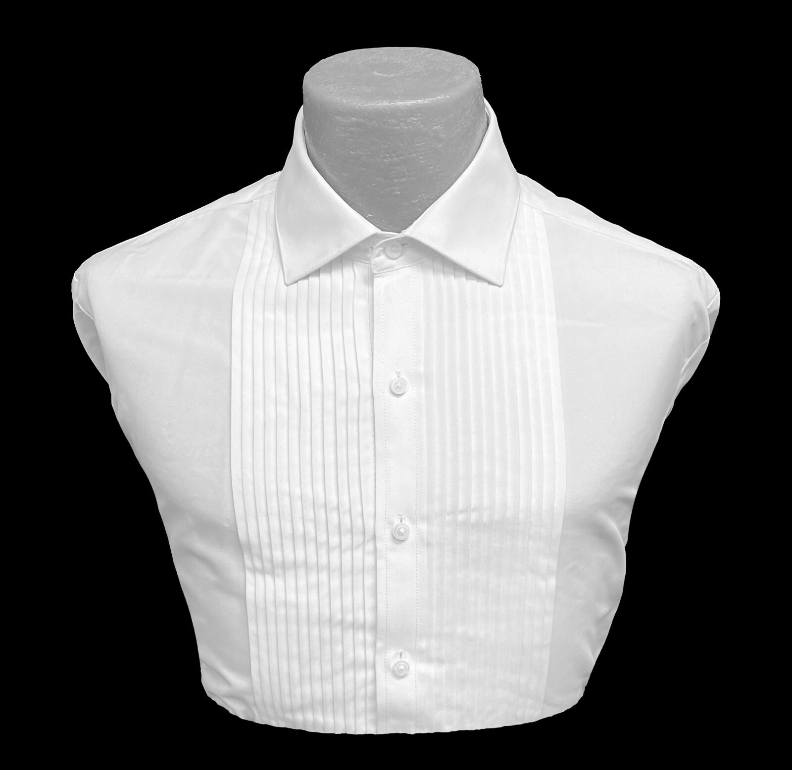 Men’s Fitted White Tuxedo Shirt Slim Fit Laydown Collar 1/4 Inch Pleated Front