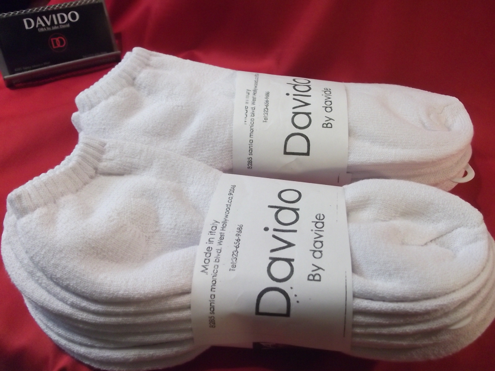 Davido Mens socks ankle low cut 100 %cotton made in Italy white 8 pair siz 10-13