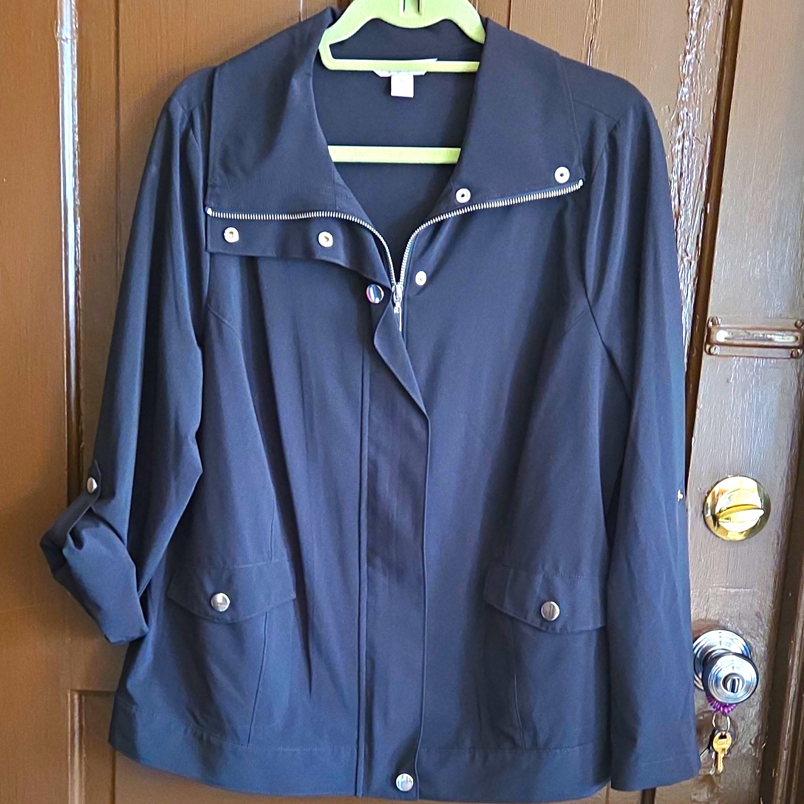 Laura Ashley Women’s Plus 1X Black Basic Short Jacket Zip/Button Pockets