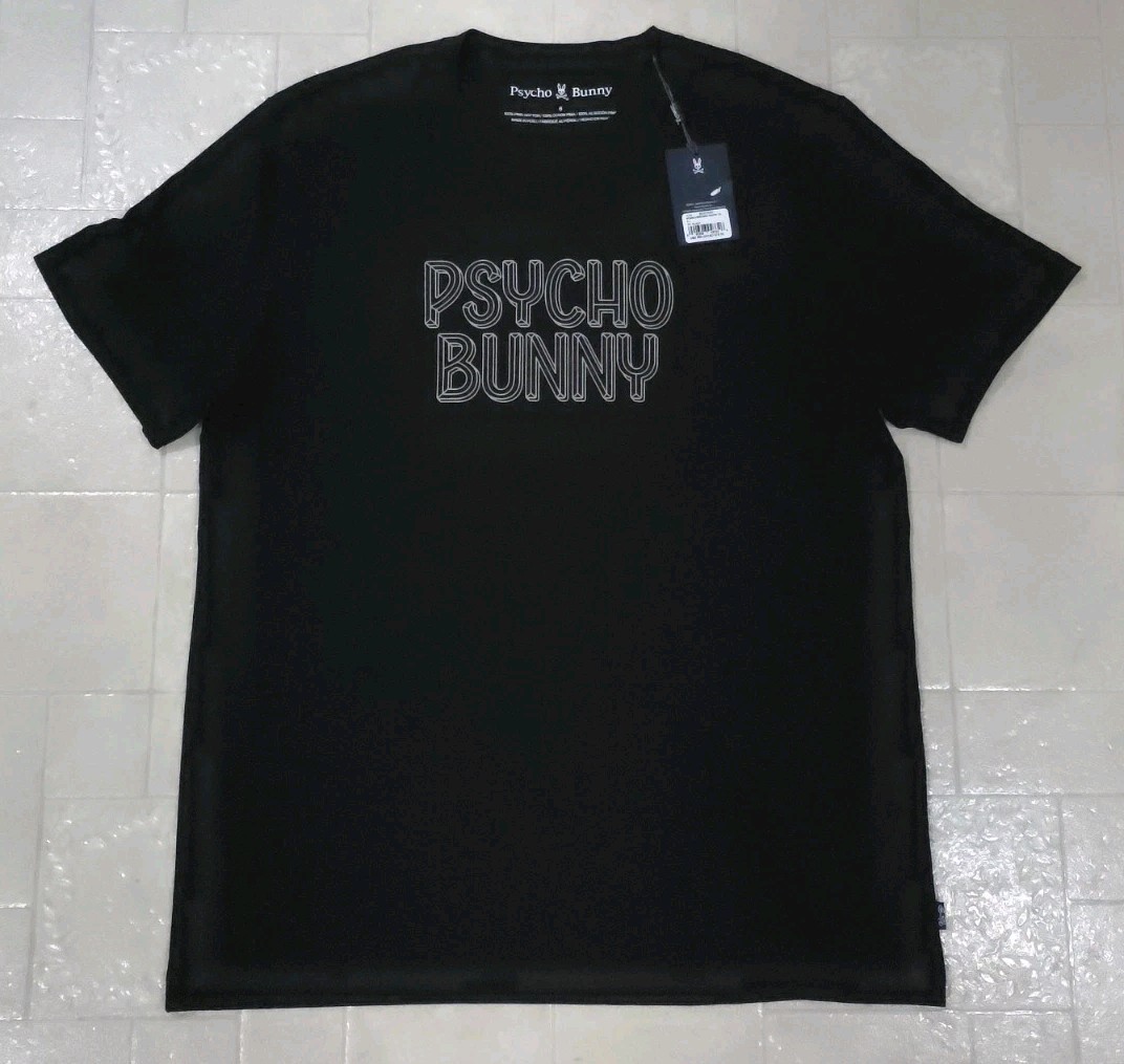 NWT Psycho Bunny Monarch Wordmark Graphic Tee Black Mens Size 6 (Large) L $60