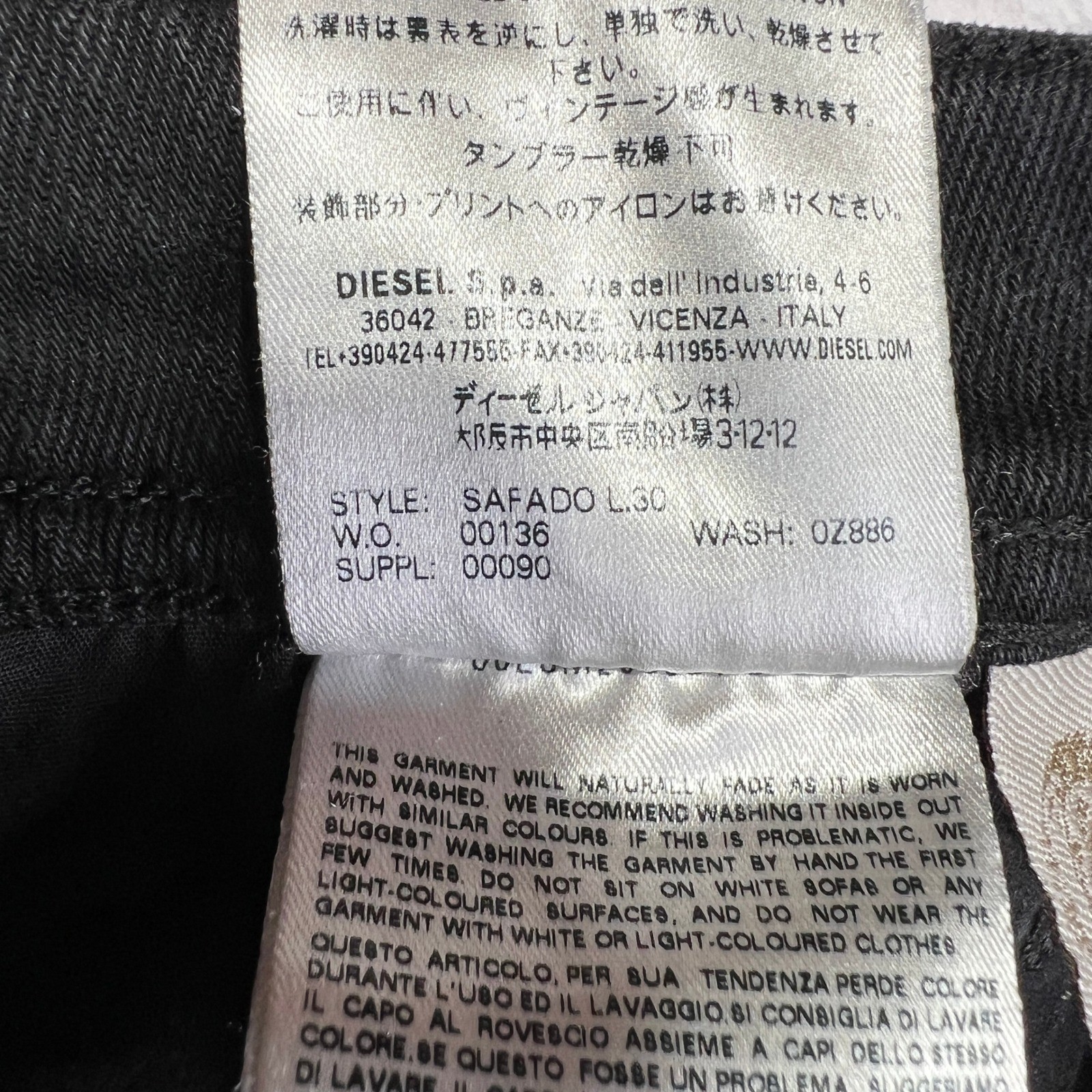 Diesel Safado Jeans Mens 38×30 Black Regular Slim Straight Button Fly 0Z886