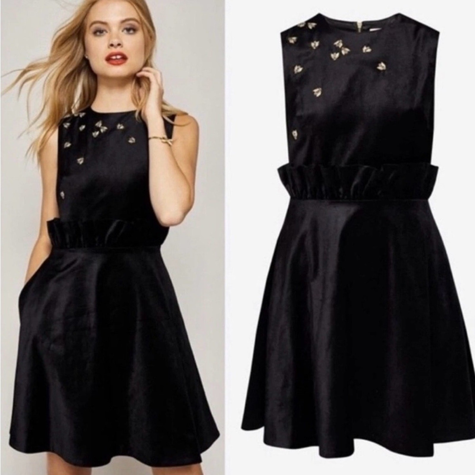 Ted Baker London Celeena Queen Bee Velvet Party Dress Gold Bee Embellished Sz 1