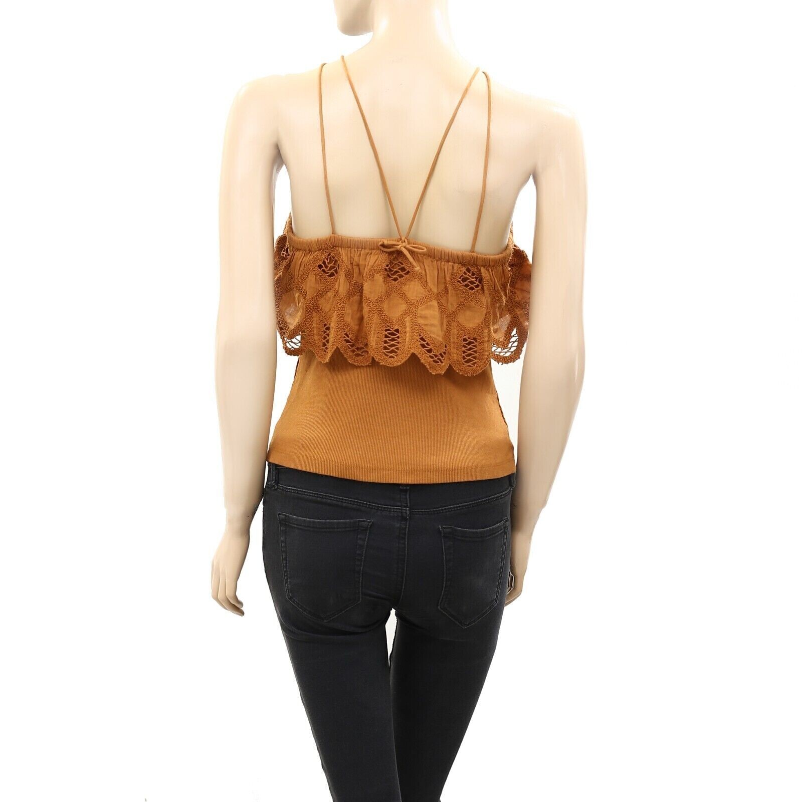 Anthropologie Ruffled Halter Embroidered Tank Blouse Top Ruffle XXS New 255630
