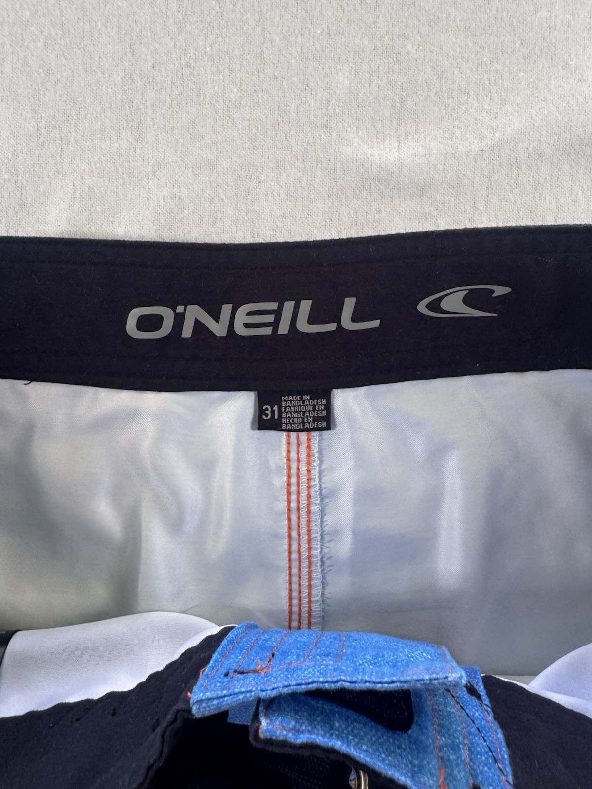 O’Neill Board Shorts Mens 31 Orange Striped 10″ Swim Trunks Quick Dry Surf A151