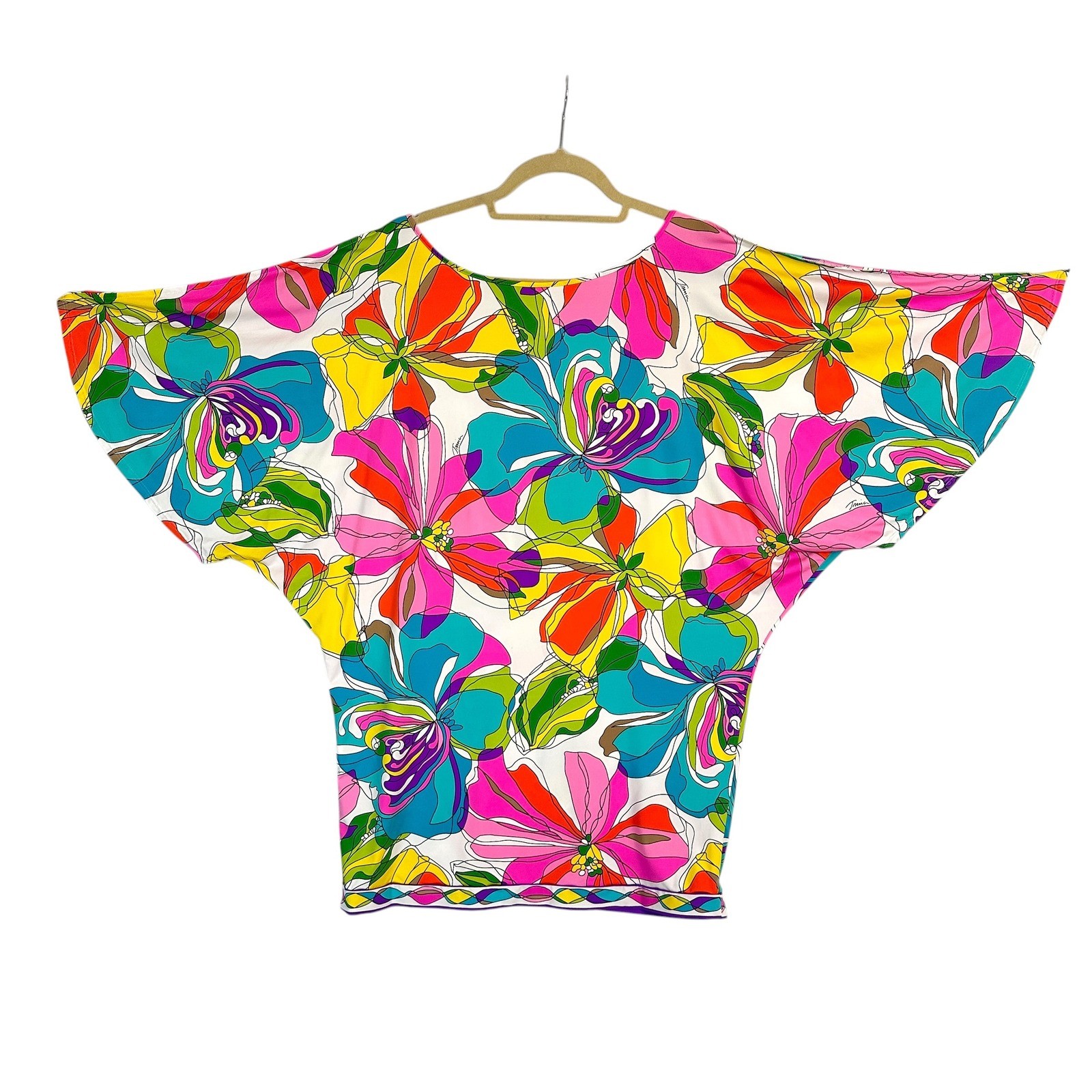 Trina Turk Swim Cover Up Kaleidoscope Tunic L Nylon Elastane Floral Multicolor