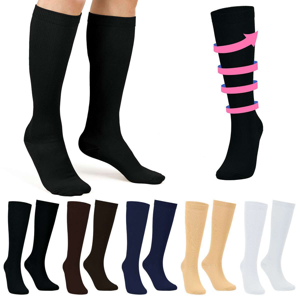 2/5 Pairs Copper Compression Socks 20-30mmHg Graduated Support Mens Womens S-XXL