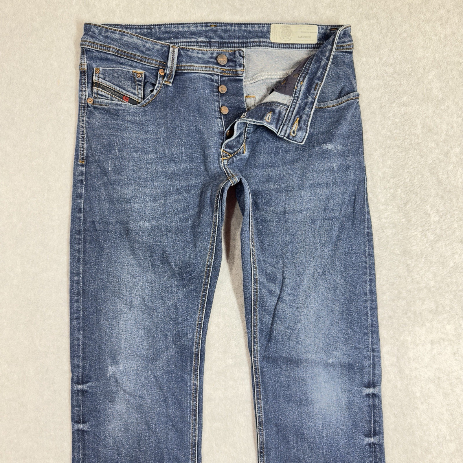 Diesel Larkee Jeans Men 33×32 Blue Regular Straight Leg Stretch Denim Distressed
