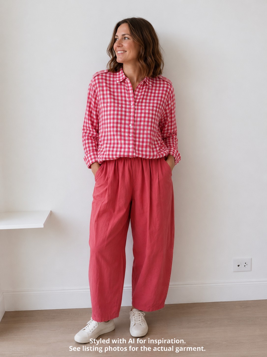 Barrel Leg Deep Rose 100% Cotton Balloon Leg Trousers One-size