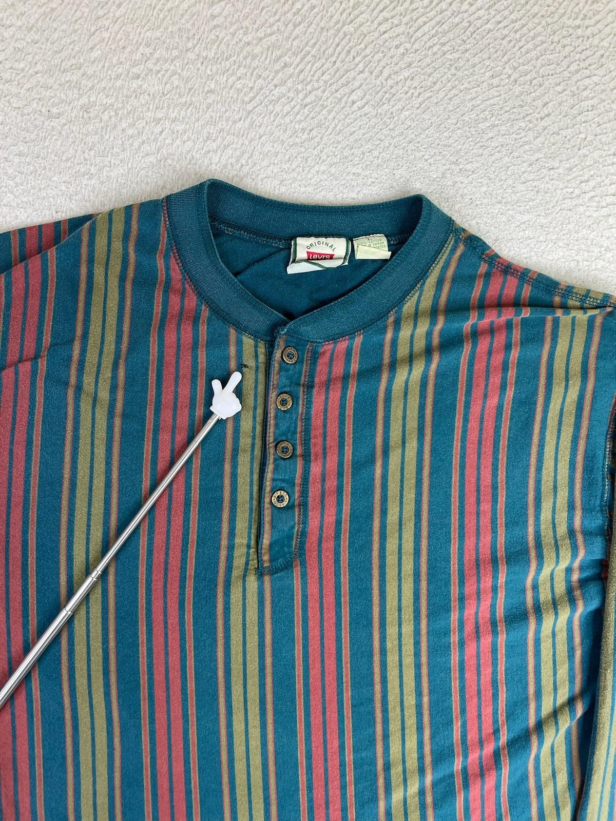 Vintage 90’s Levi’s Henley Shirt Mens Large Multicolor Stripe Cotton Long Sleeve