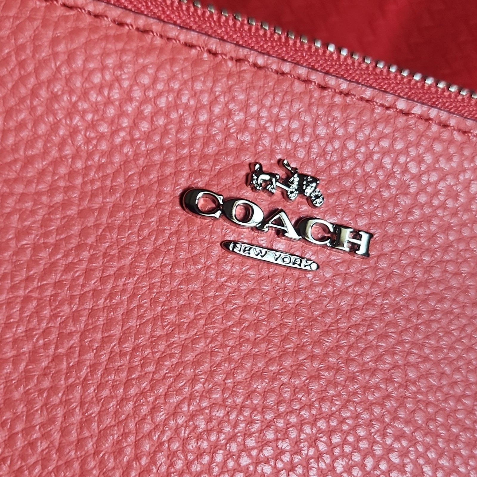 NWT Coach F87587 Double Zip Wristlet Coral Pebbled Leather Wallet