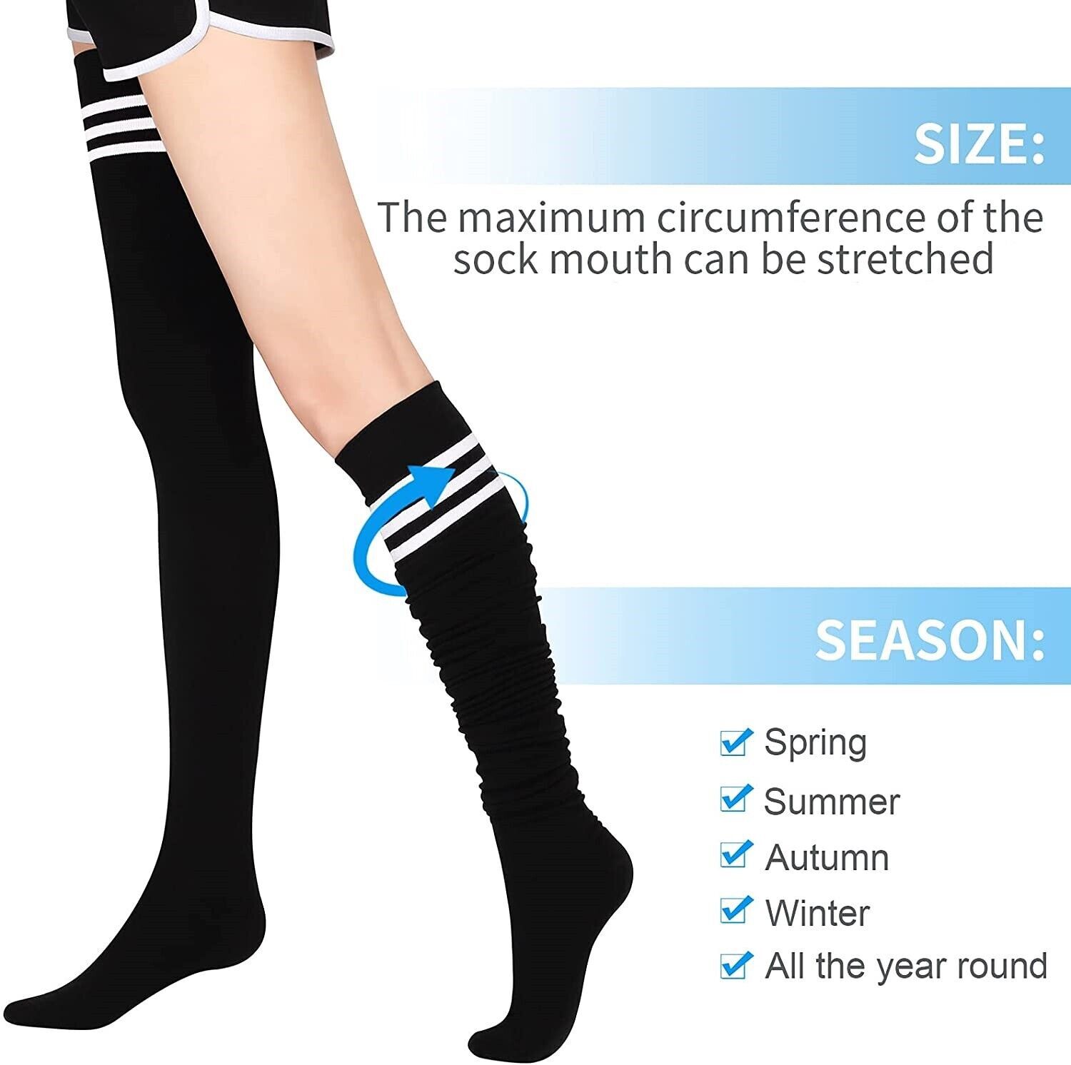 Extra Long Cotton Stripe Thigh High Socks Over the Knee High Plus Size Stockings