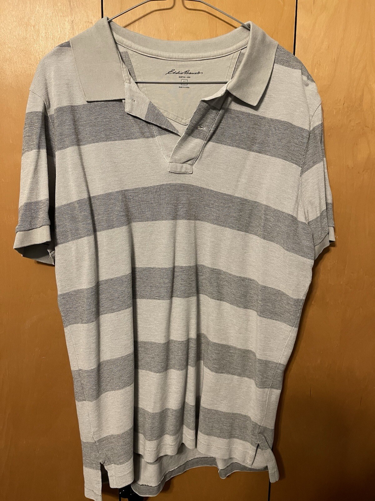 EDDIE BAUER CLASSIC PIQUE COTTON HEATHER CHARCOAL GRAY STRIPED POLO MEDIUM MEN