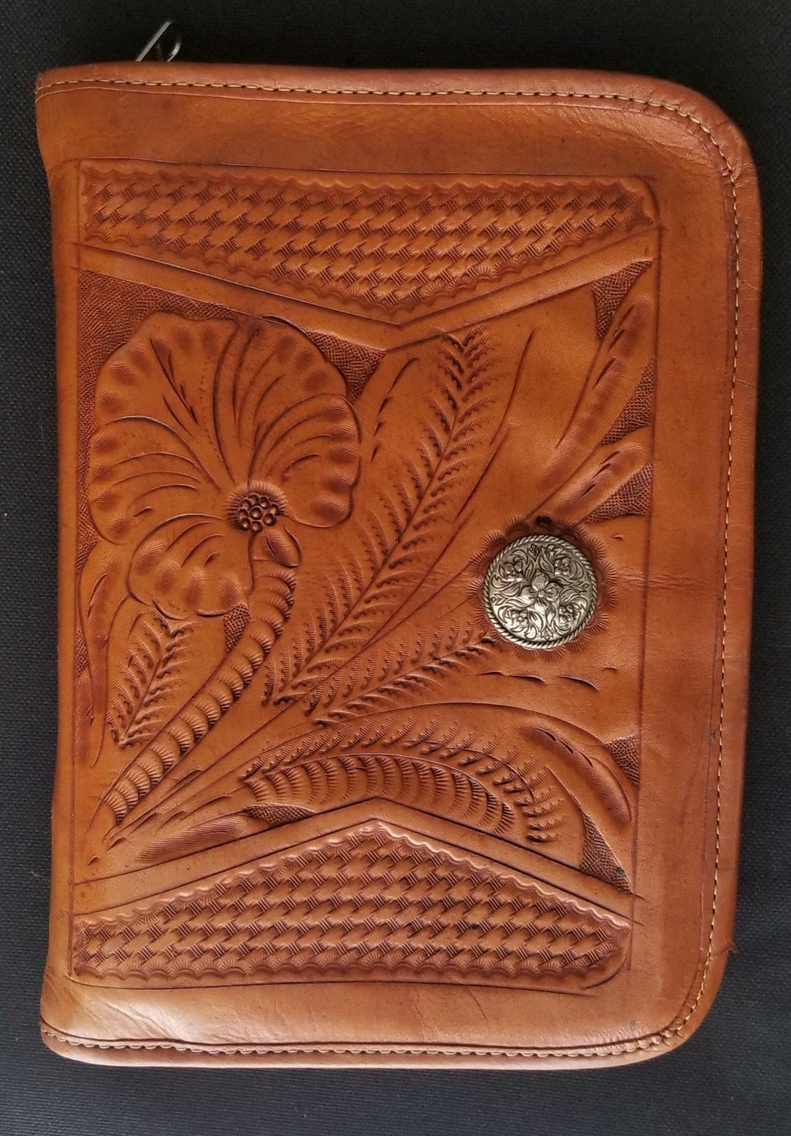 Vintage Handmade/Hand-tooled Zip-around Leather Journal Cover. Made In Paraguay