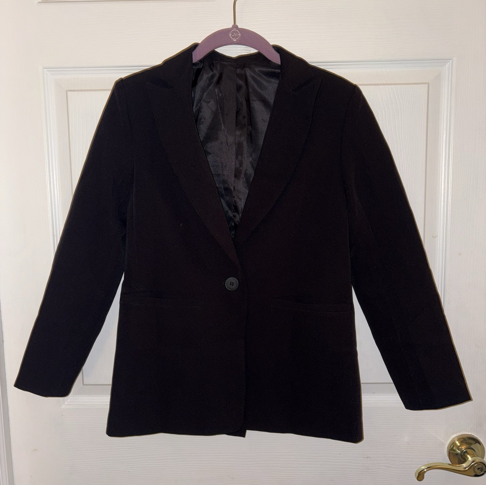 Girls’ Black Blazer Jacket Notch Lapel One-Button Lined Polyester