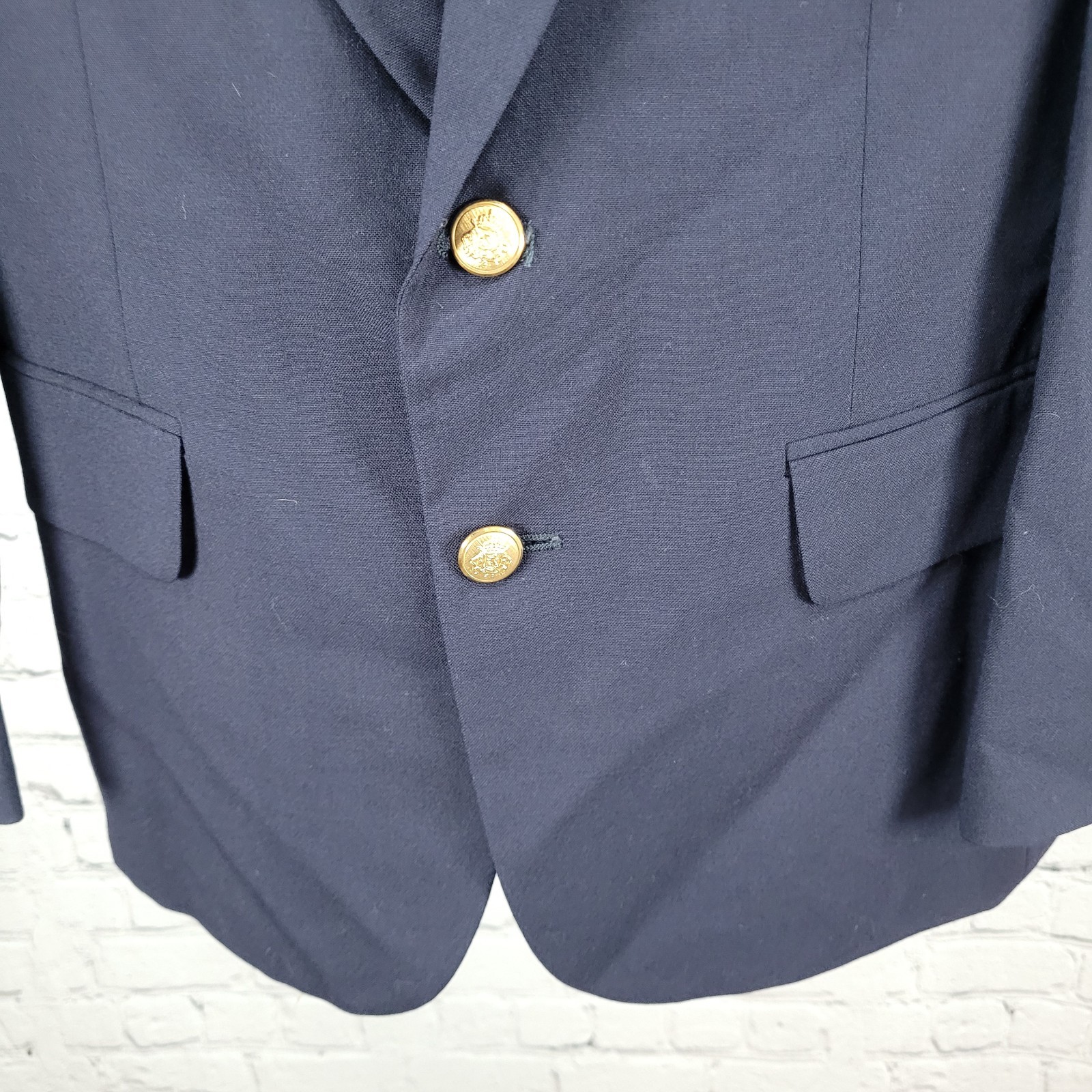 Robert Stock Navy 2 Button Single Vented Notch Blazer Sport Coat USA 40S *holes