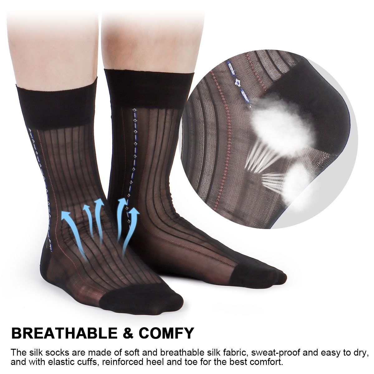 5 Pairs Mens Ultra Thin Dress Socks Silk Sheer Business Socks Soft Nylon Work