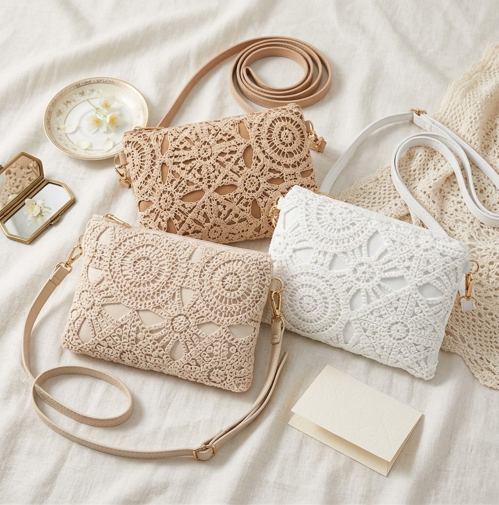 Khaki & Off-White Boho Crossbody Bag | 21x16cm Lightweight Small Purse