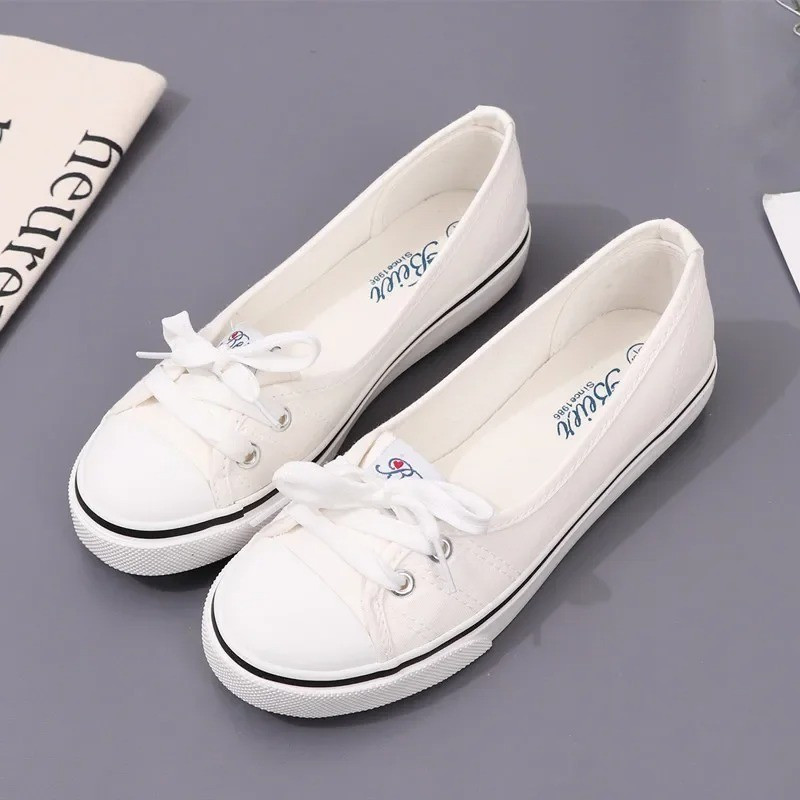 Women’S White Canvas Sneakers Platform Casual Shoes Lightweight Summer Flats