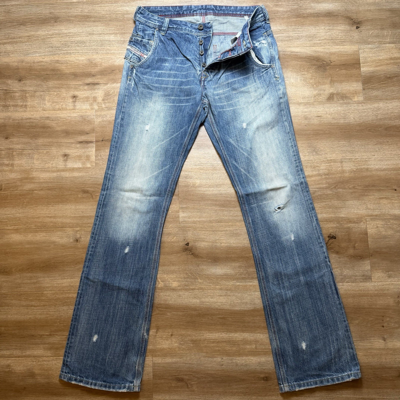 Diesel Preeto Jeans Men 30×36 Blue Bootcut Flared Distressed Made in Italy Y2K