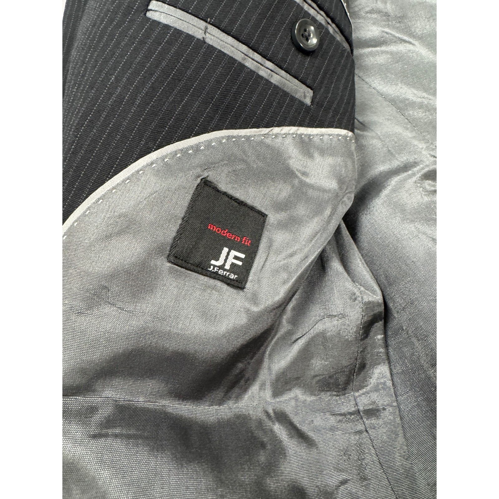 JF J. Ferrar Mens Modern Fit Pinstripe Wool Blazer Black 40SH 40 Short Jacket