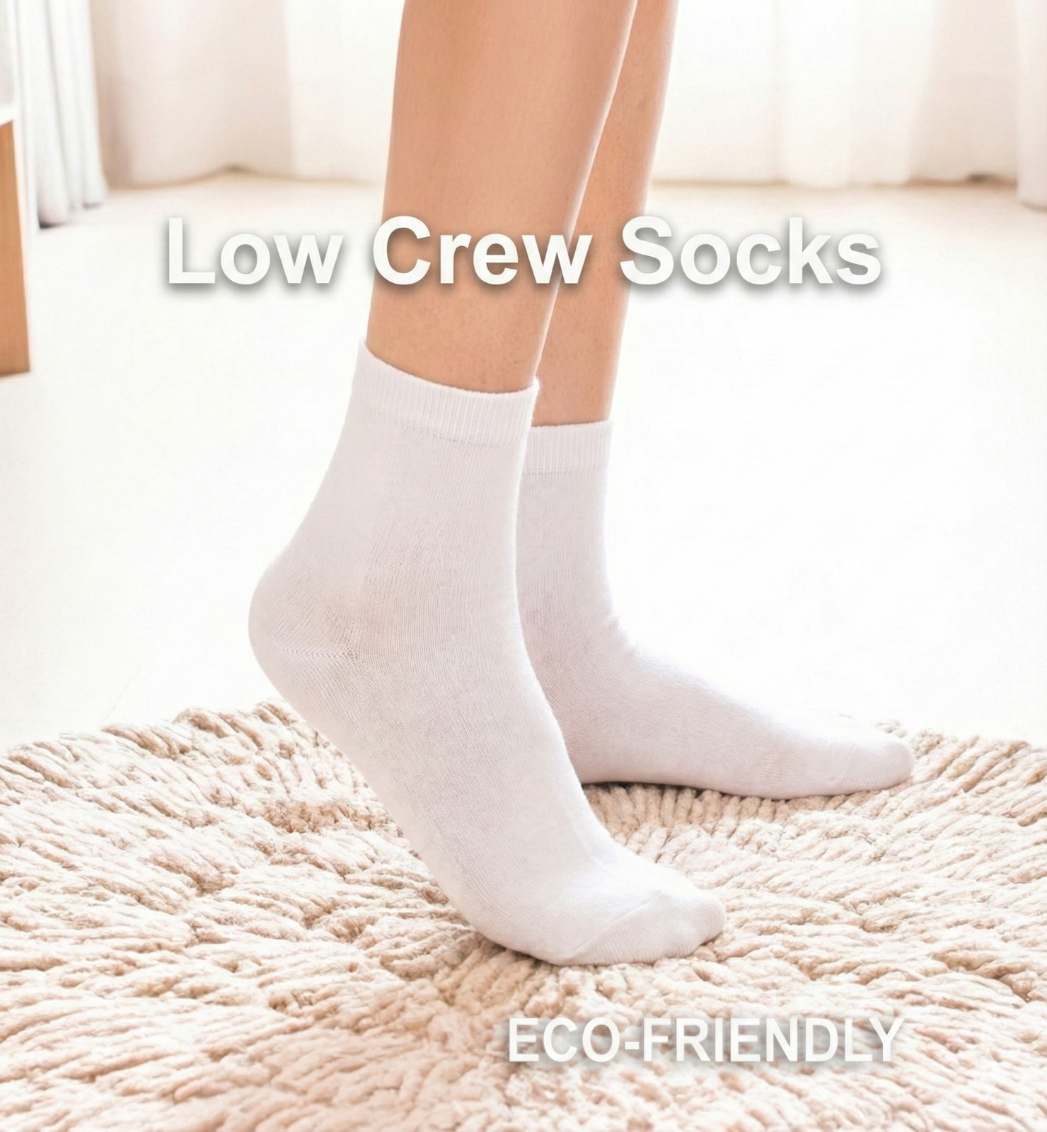 Women’s Cotton Blend Low Crew Socks, Made in Korea, 80% Cotton 20% Spandex