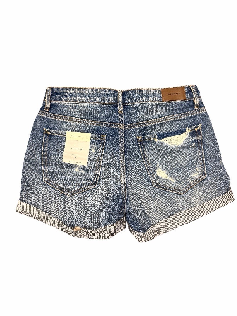 HIDDEN Women’s Blue Distressed Denim Shorts Size S High Rise Cuffed 3” inseam