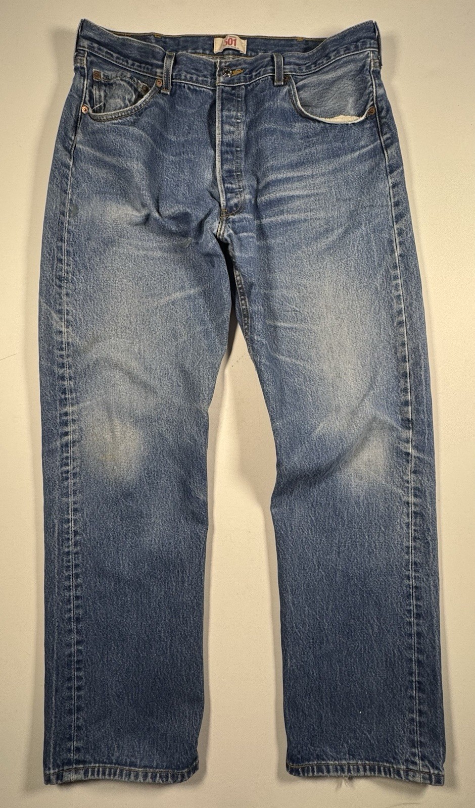 Levi’s 501 Original Fit Jeans Men’s 36×32 Blue Button Fly Distressed Y2K