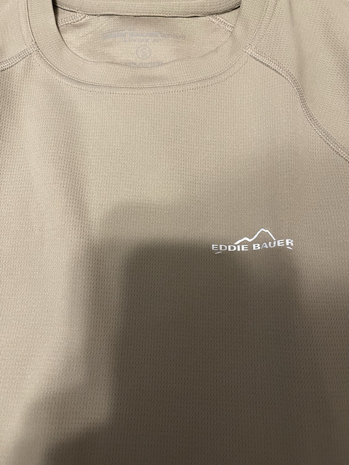 EDDIE BAUER SPORT ACTIVE FREEDRY BEIGE TAN PERFORMANCE SHORT SLEEVE SHIRT SMALL