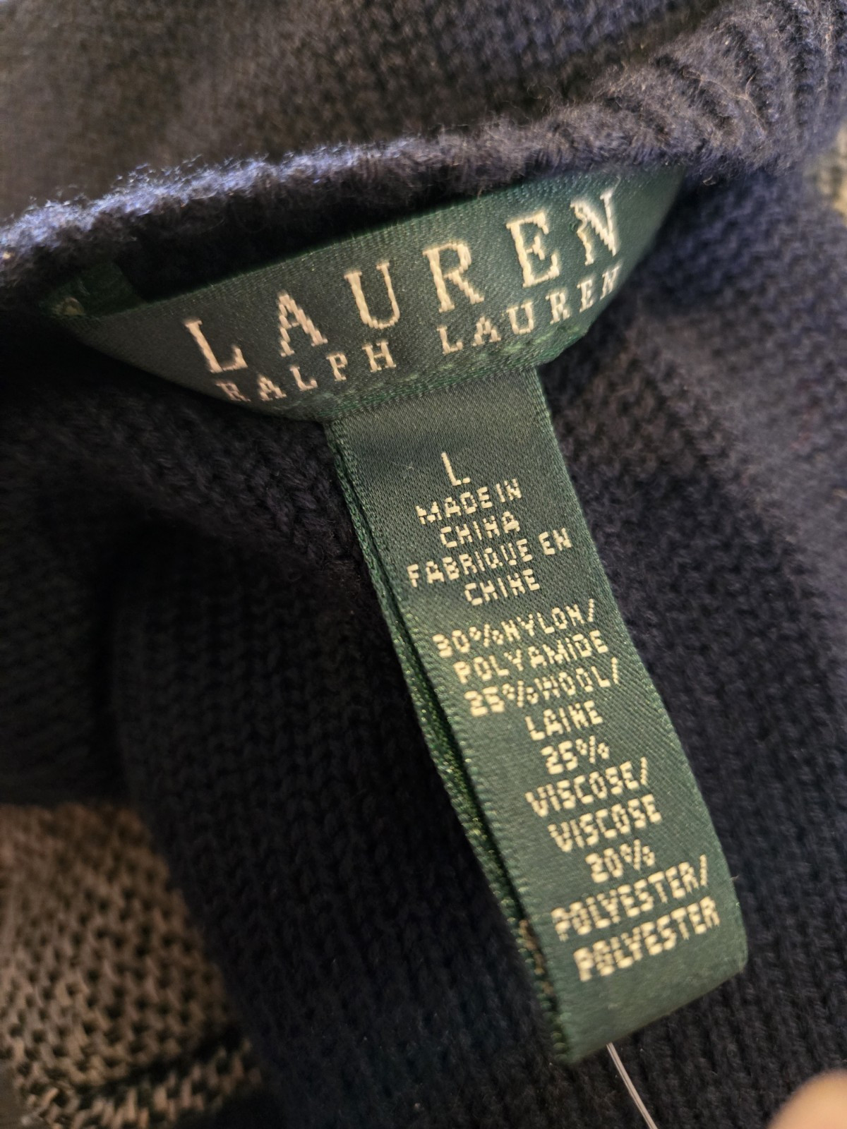 Womens Lauren Ralph Lauren Navy Blue Short Sleeve Sweater Size L HAND WASH ONLY