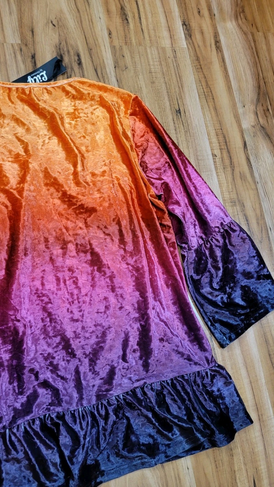 Lily By Firmiana Womens Velvet Orange Purple Tunic Top Crushed 2XL Long Sleeve