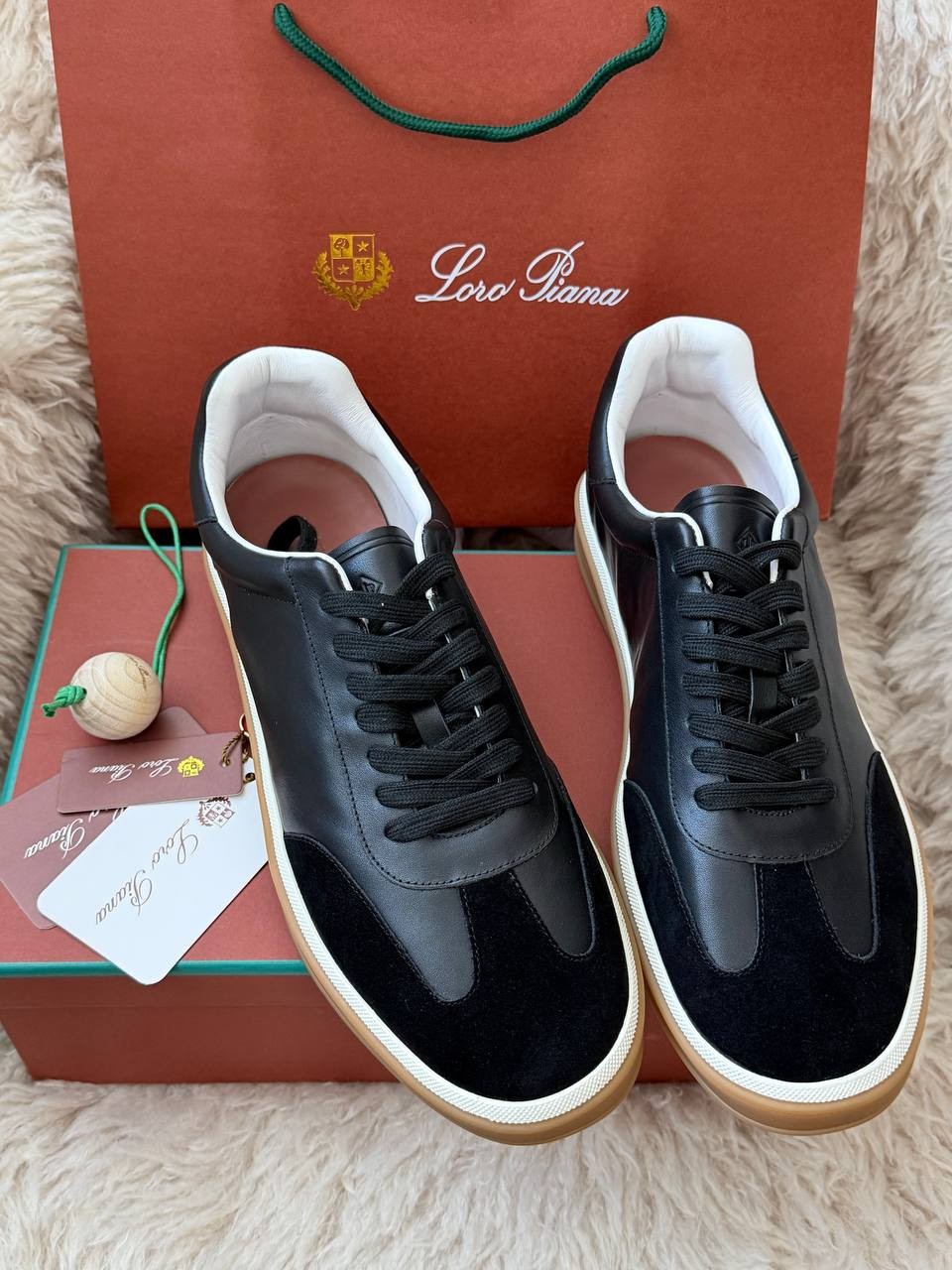 Loro Piana Tennis Walk Sneakers Black Leather Suede Men’s EU 46 US 13