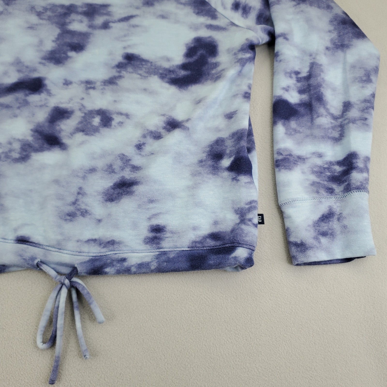 GAP Pullover Sweatshirt Womens M Blue Purple Tie Dye Soft Raglan Drawstring Hem