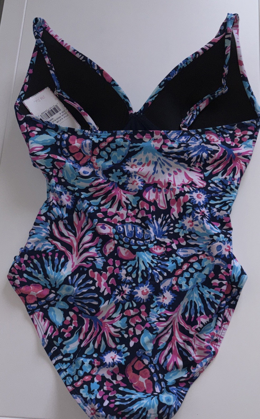 Stella Parker Pink Blue Coral Reef Print Shirred One-Piece Swimsuit M NWT $98