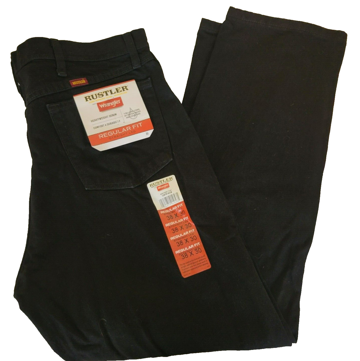New Rustler by Wrangler Mens Regular Fit Straight Leg Jeans 38*30 Black Durable