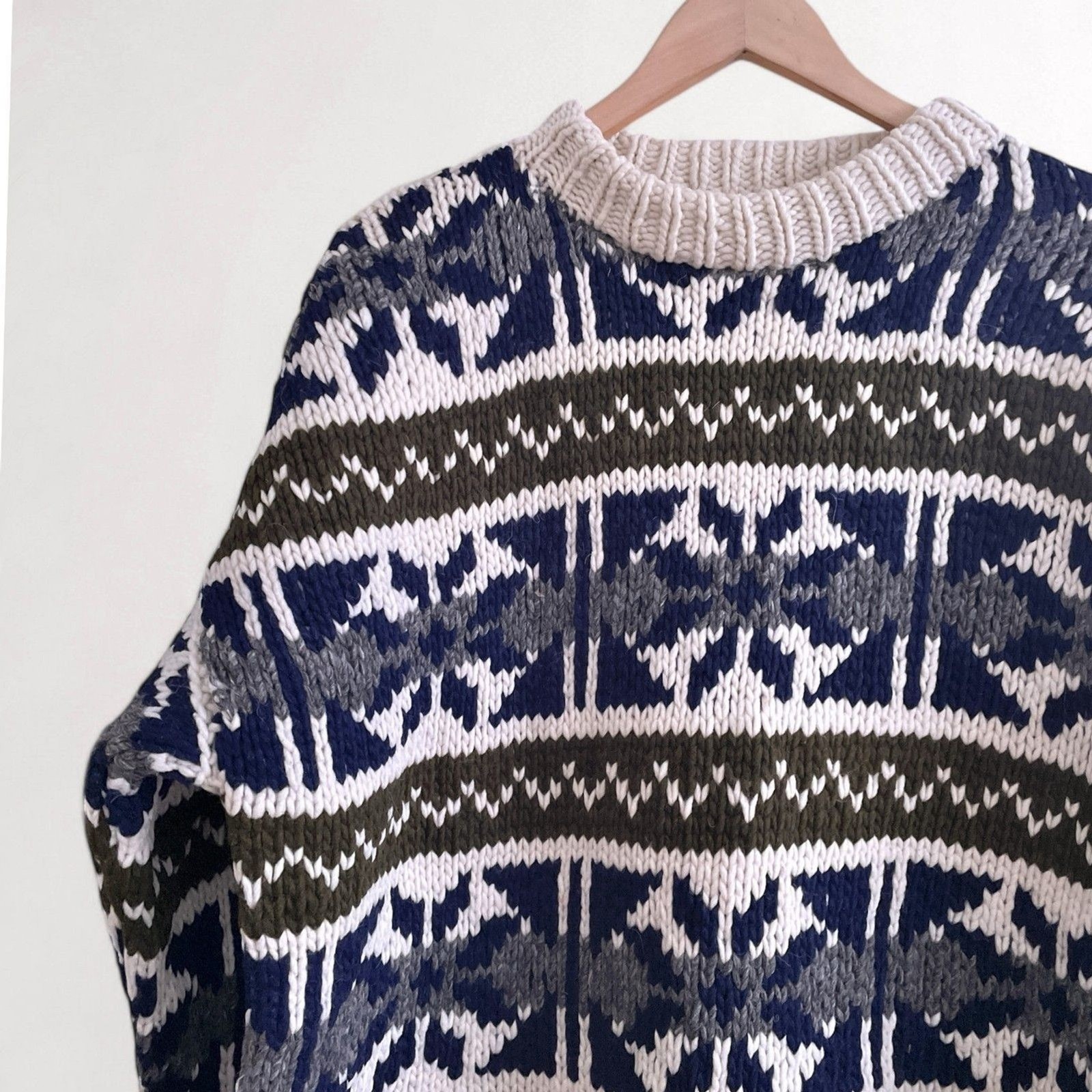100% Wool Scandi Nordic Fair Isle Sweater Cabincore Apres Jumper Chunky Vintage