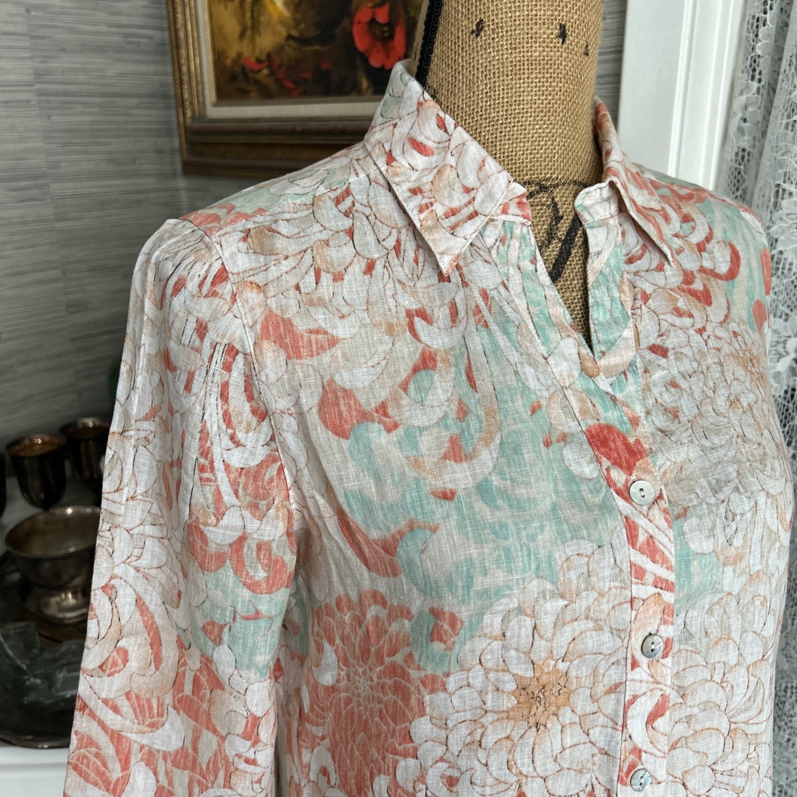 Chicos 0 100% Linen Button Up Shirt