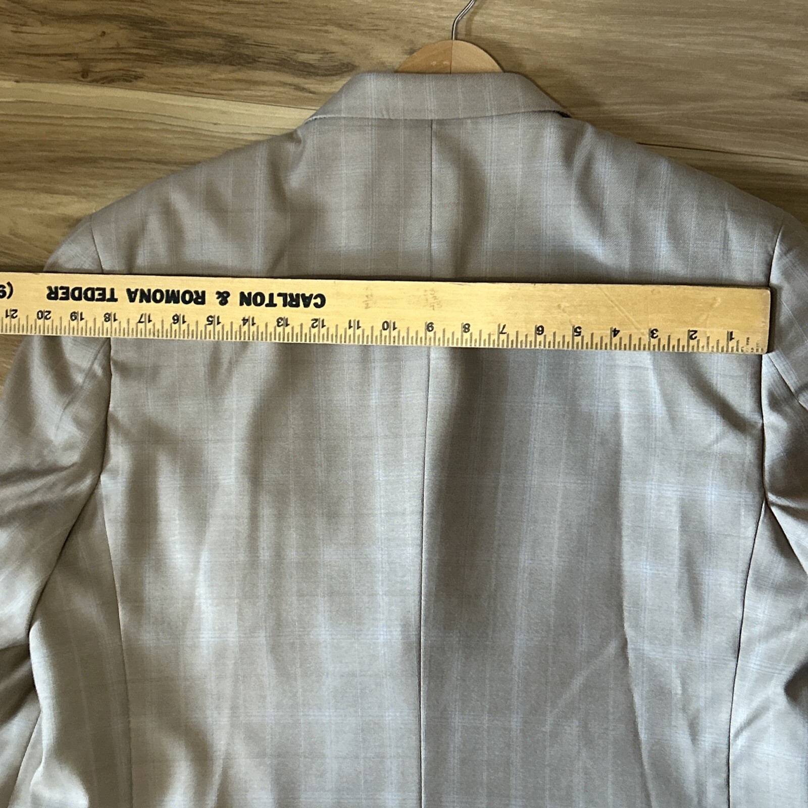 Lineage Men’s Suit Pant 38S Blazer 44S Tan Plaid Cuffed Business Stretch EUC