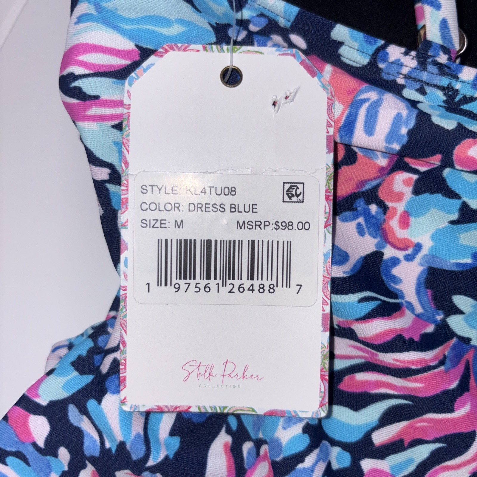 Stella Parker Pink Blue Coral Reef Print Shirred One-Piece Swimsuit M NWT $98