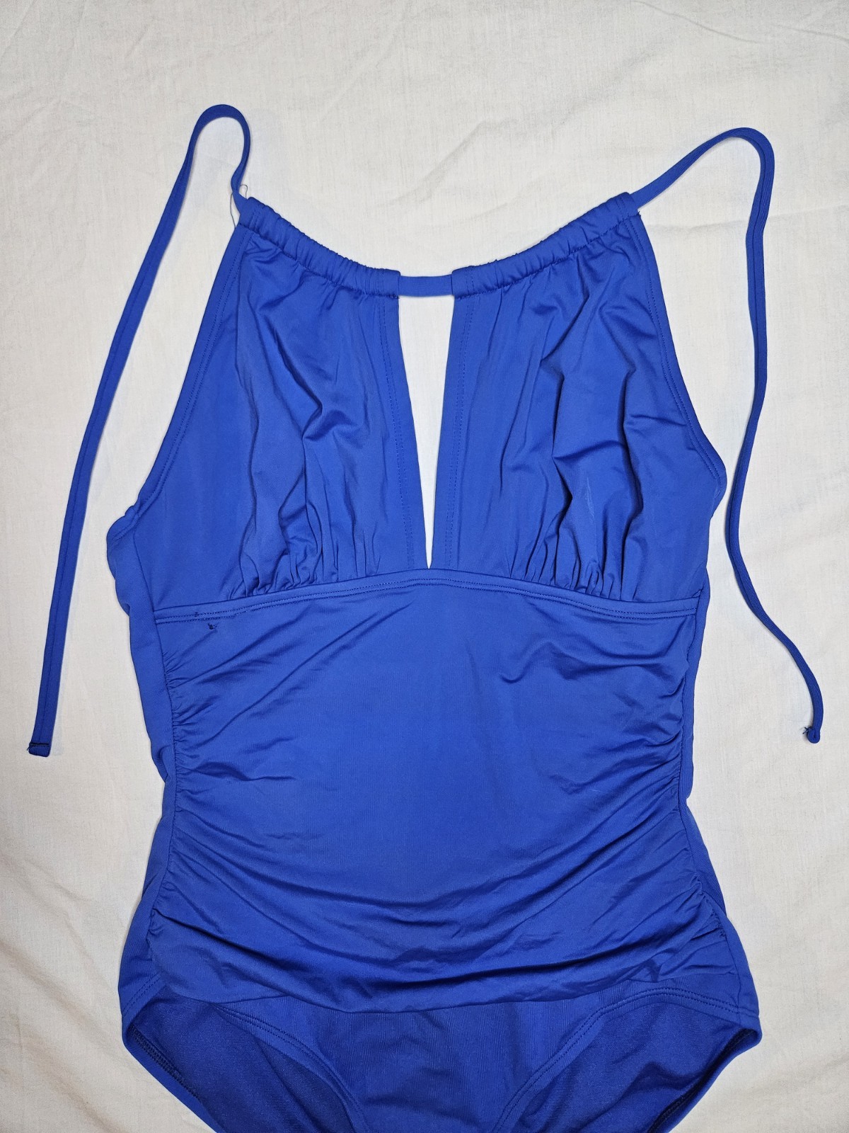 Liz Claiborne Blue Solid Halter One-Piece Swimsuit Size 12 Stretch