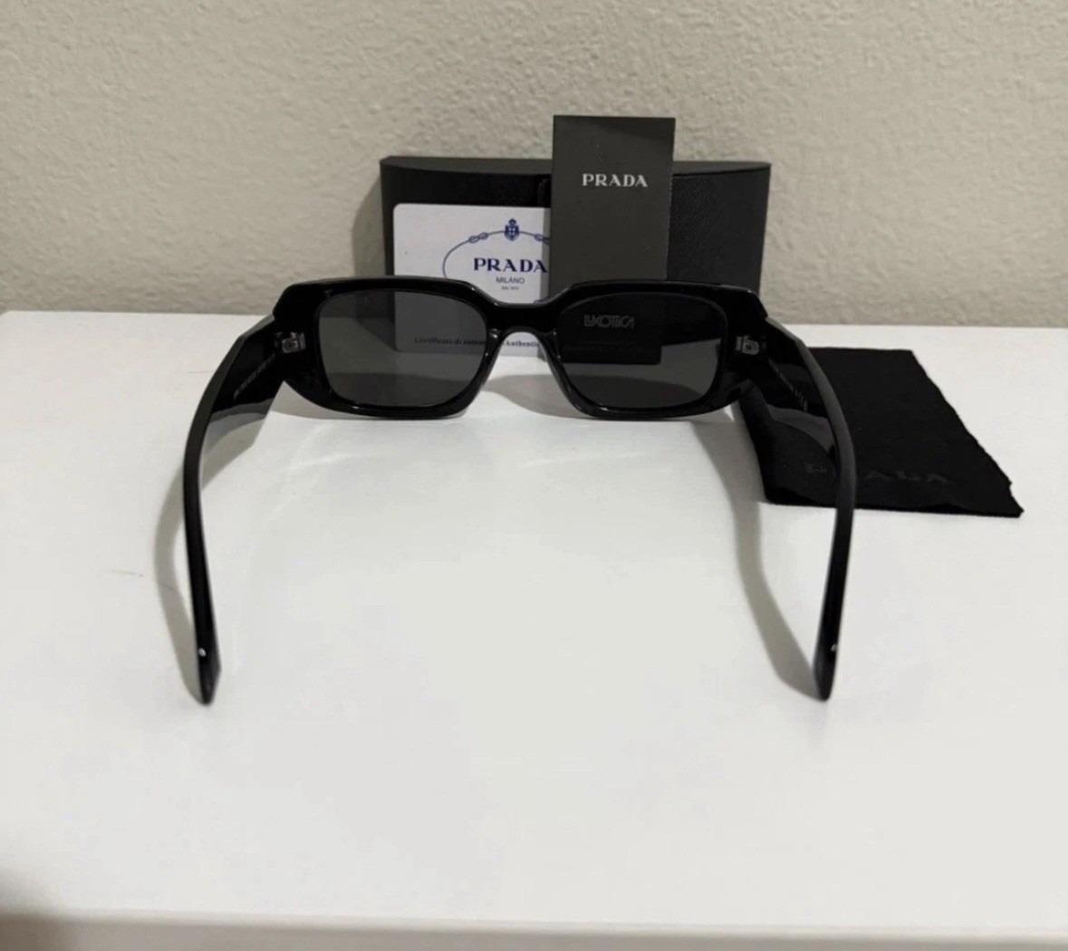 Prada Milano Men’s Designer Rectangular Sunglasses Black Frame & Lens
