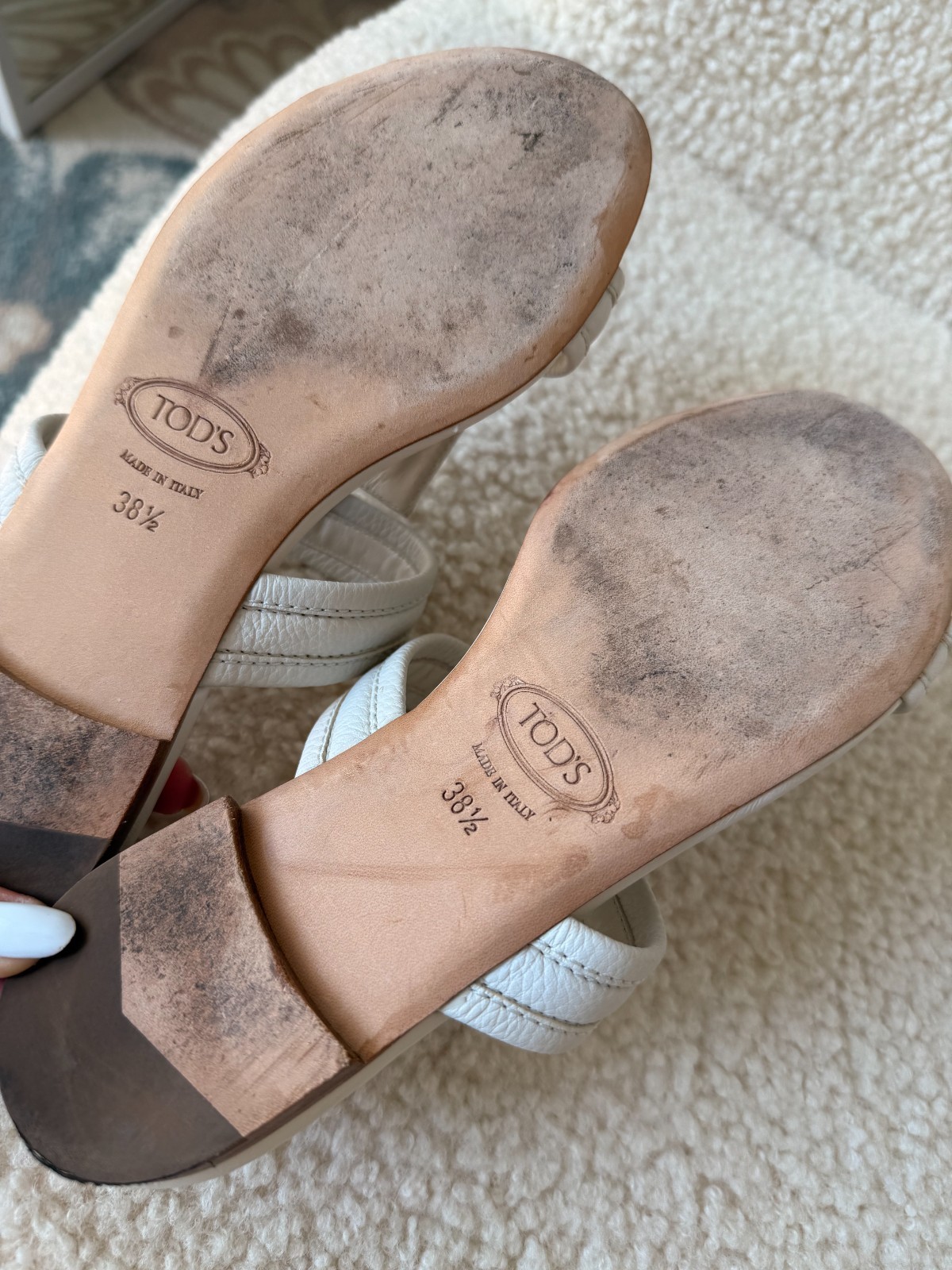 Tod’s Double T Flat Leather Sandals White Size 38