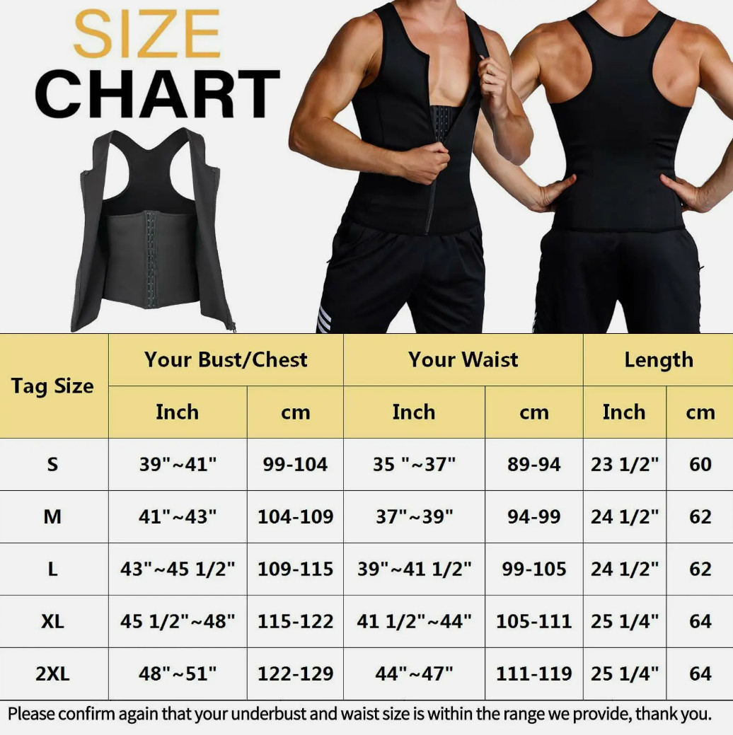 Men Neoprene Sauna Sweat Vest Body Shaper GYM Waist Trainer Fat Burner Shapewear