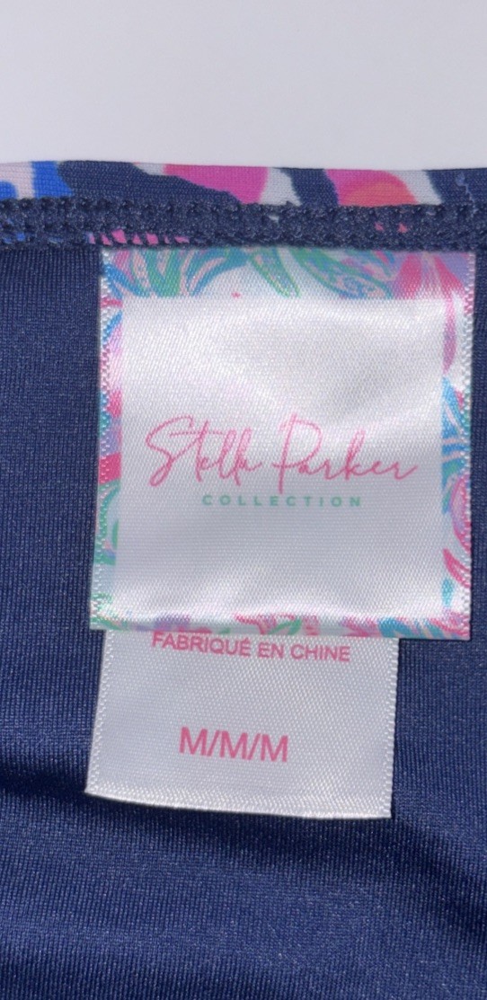 Stella Parker Pink Blue Coral Reef Print Shirred One-Piece Swimsuit M NWT $98