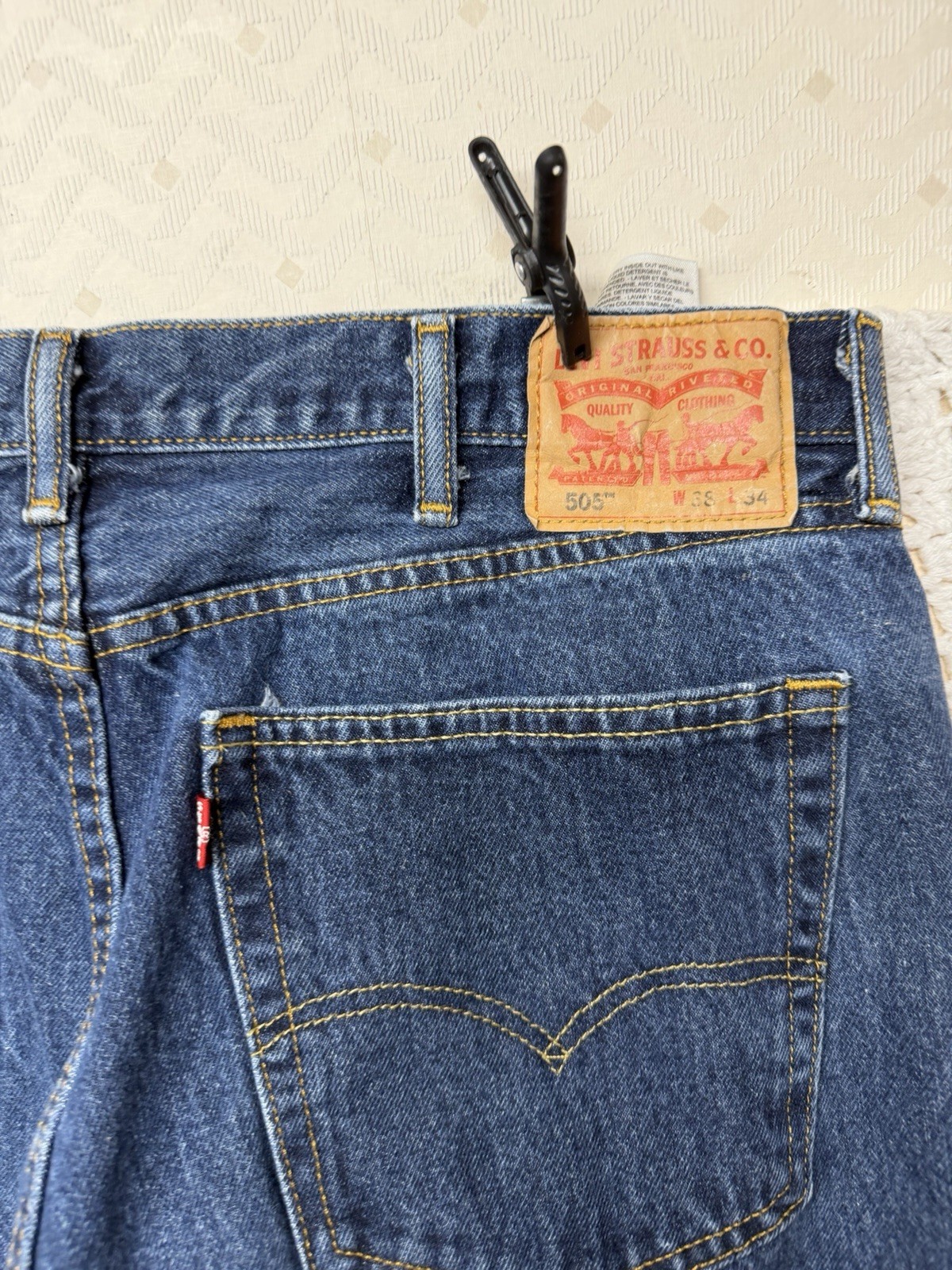Levis 505 Jeans Mens Tag 38×34 Fits 36×34 Straight Leg Regular Fit Blue Denim