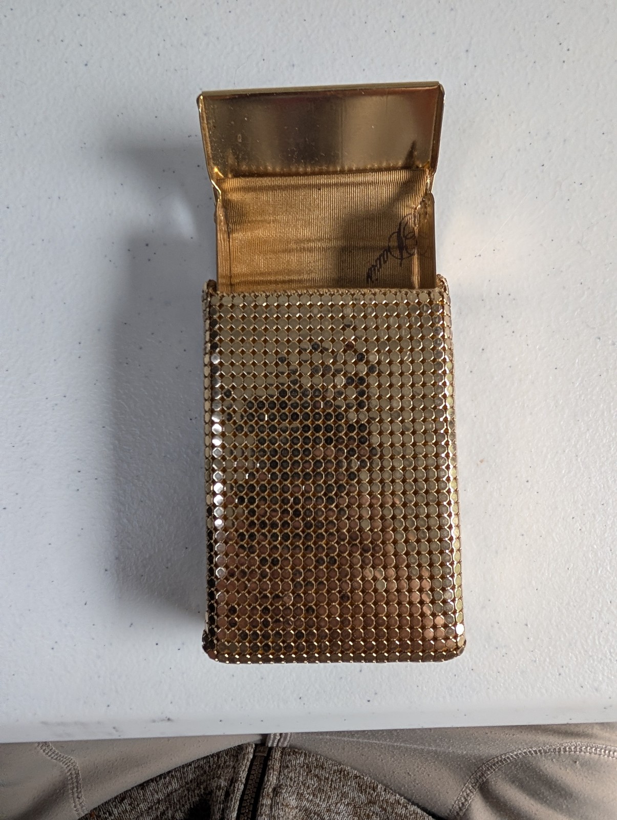 Vintage J. Davis Gold Metal Mesh Cigarette Case Card Holder Evening Clutch Bag
