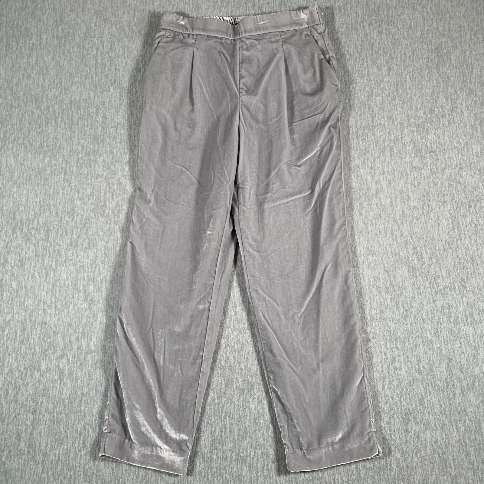 Ann Taylor Velvet Pants Womens Small Gray Pull On Tapered Dressy Elastic Waist